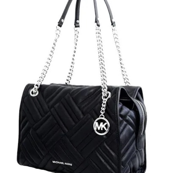 Michael Kors Handbags - Michael Kors Kathy Quilted Black Leather Shoulder Bag Silver Hardware Large